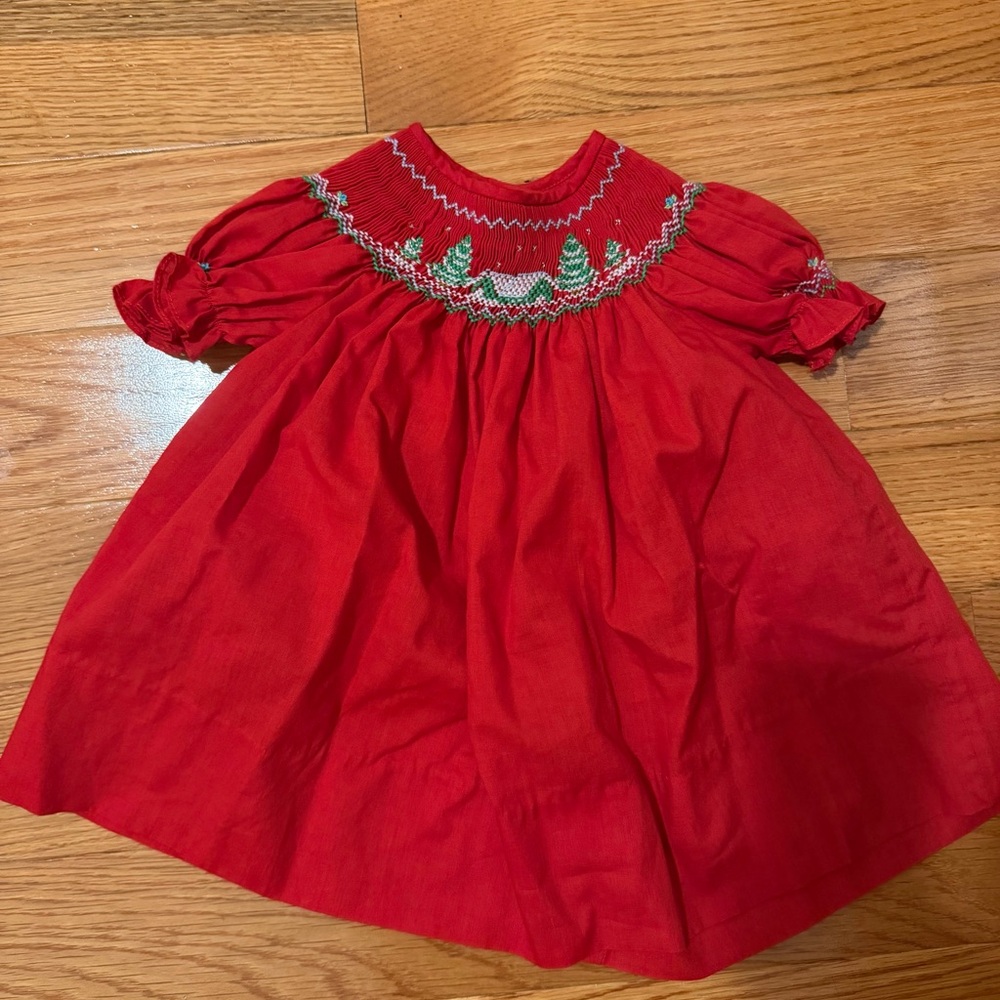 Rosalina smocked Christmas baby red dress